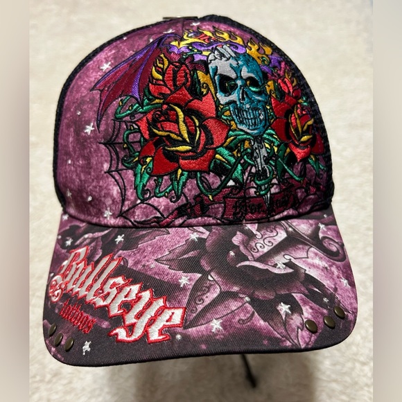 Bullseye Tattoo Skull Graphics Trucker SnapBack Hat Adjustable - Picture 1 of 7